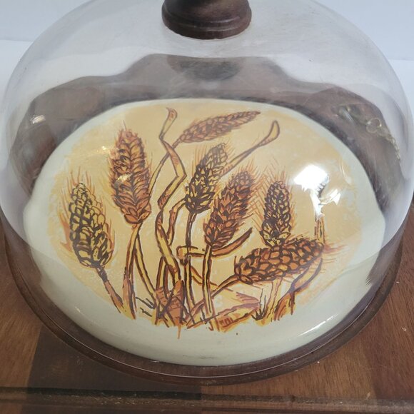 Vintage Wheat Pattern Cheese Board With Glass Dome & Knife Set - Picture 4 of 10